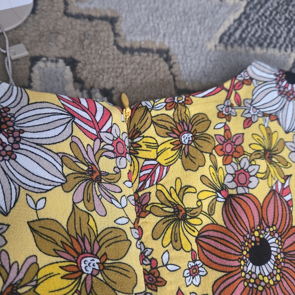 APRICOT Floral Yellow Mini Dress | Retro Daisy Print Sleeveless A-Line NWT - Picture 7 of 8